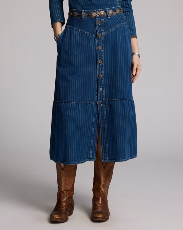 Indigo Striped Denim Skirt