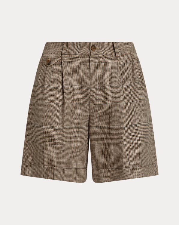 Glen Check Pleated Linen Twill Short