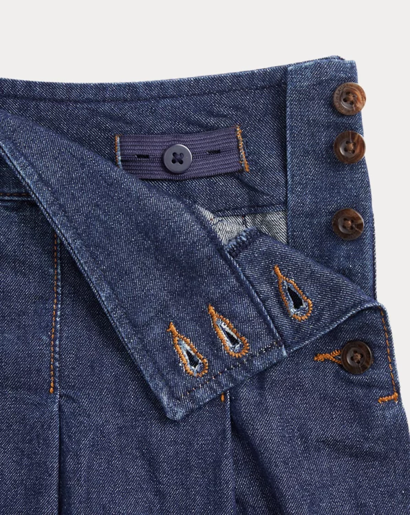 Pleated Cotton Denim Skirt