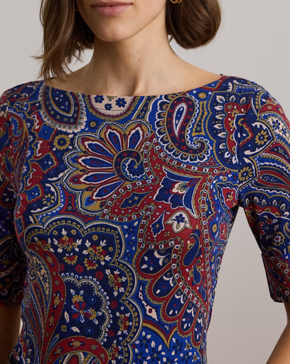 Paisley Stretch Cotton Boatneck T-Shirt