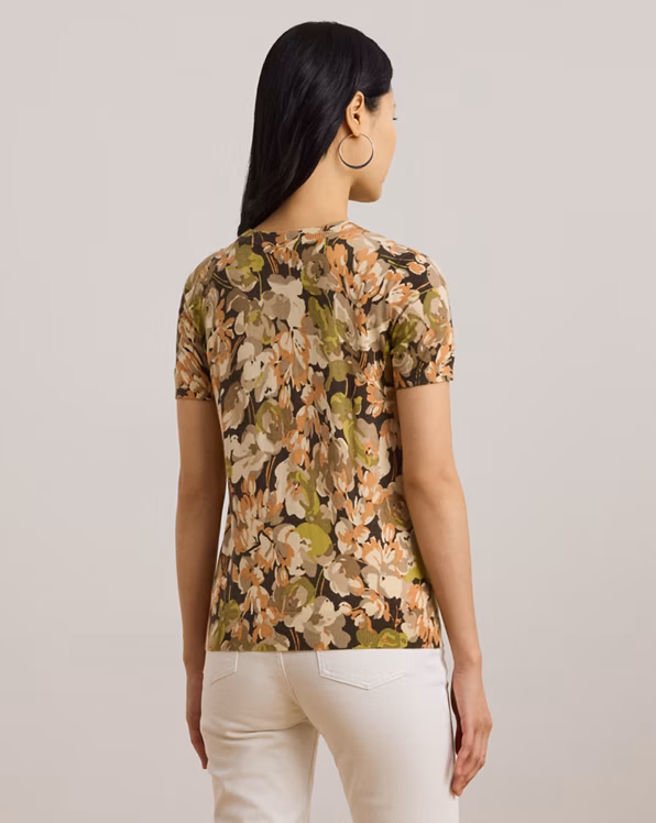 Floral Cotton-Blend Short-Sleeve Jumper