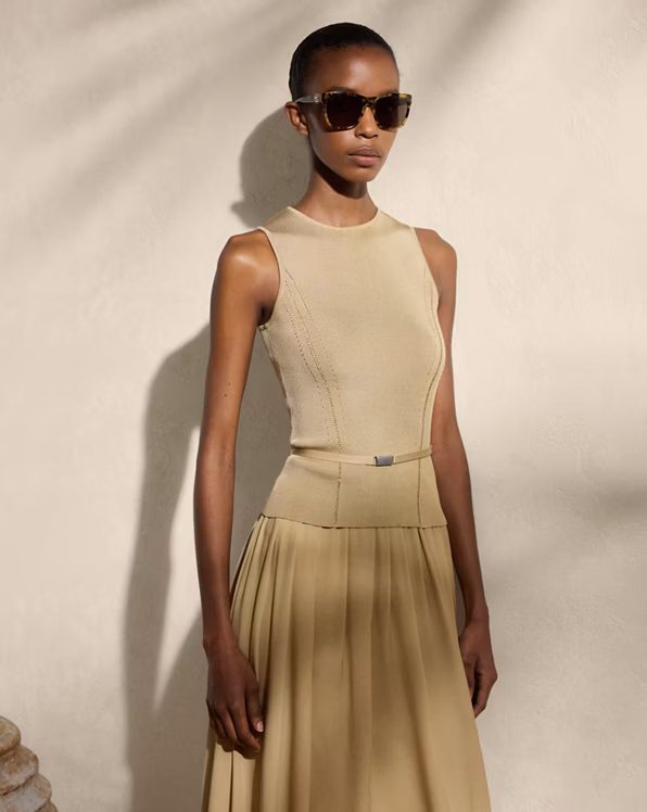 Belted Stretch Silk Sleeveless Jumper