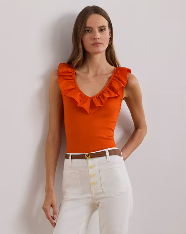 Ruffle-Trim Cotton Sleeveless Top