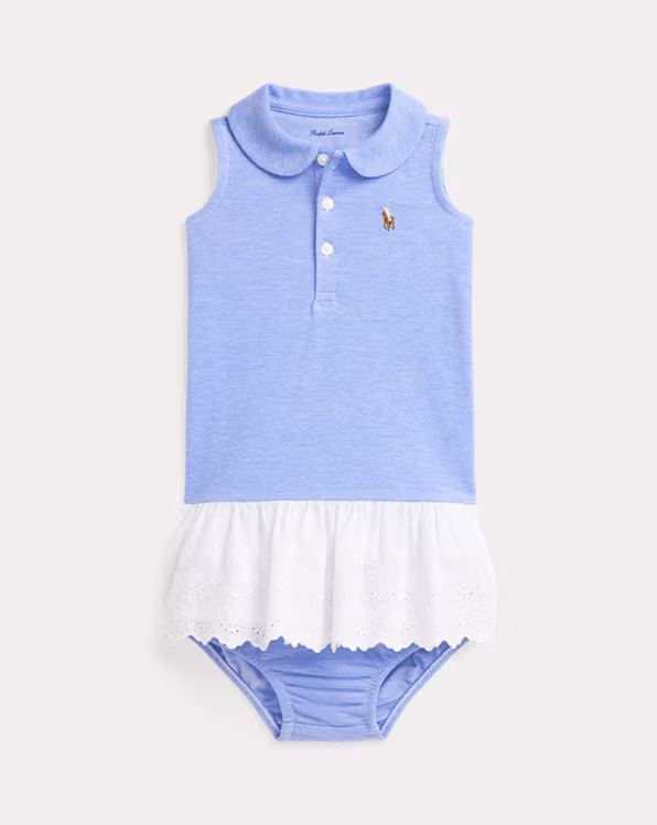 Eyelet-Skirt Knit Oxford Dress & Bloomer