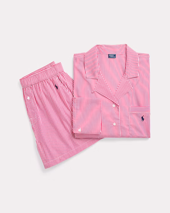 Crop Top & Boxer Striped Cotton PJ Set