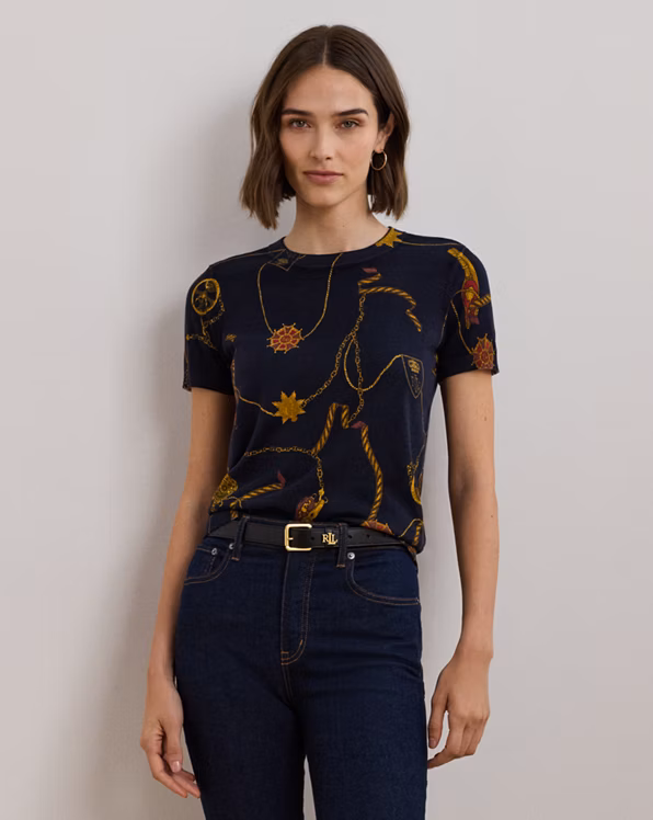 Print Cotton-Blend Short-Sleeve Jumper