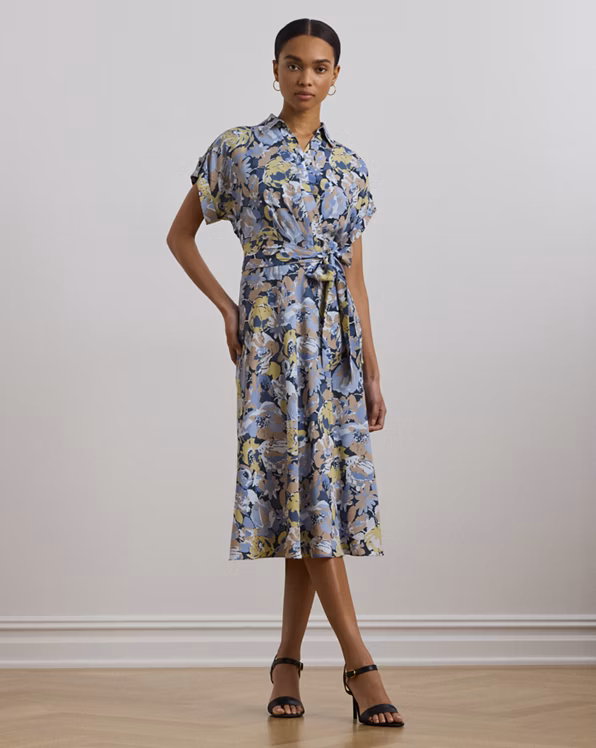 Floral Belted Crepe Dress