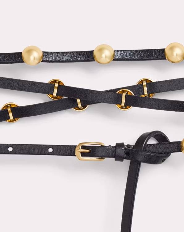 Studded Leather Double-Wrap Belt