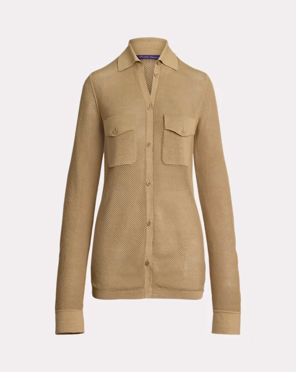 Linen-Blend Mesh Jumper Shirt