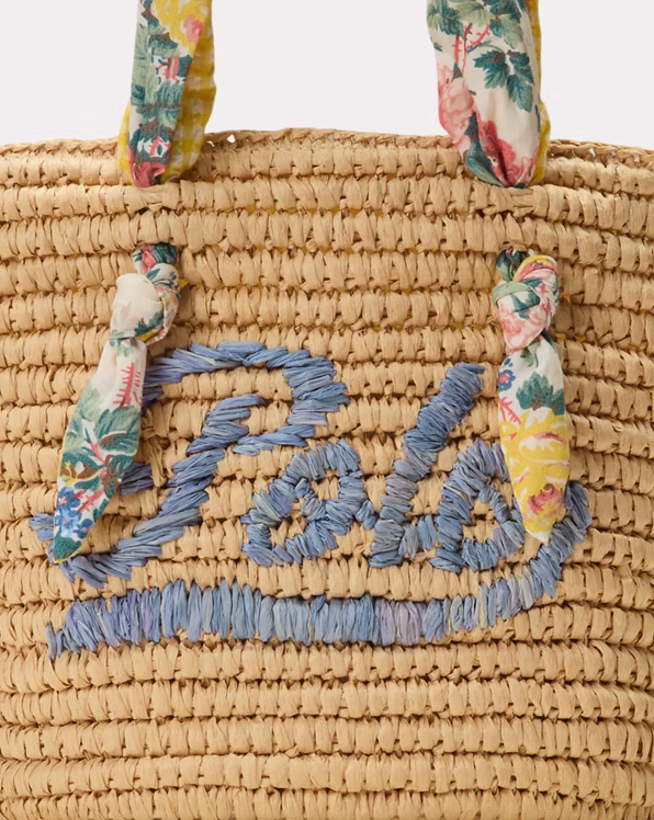 Madras-Trim Raffia Bag