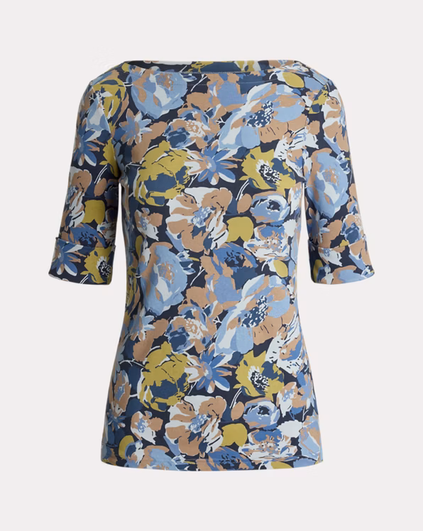 Floral Stretch Cotton Boatneck T-shirt