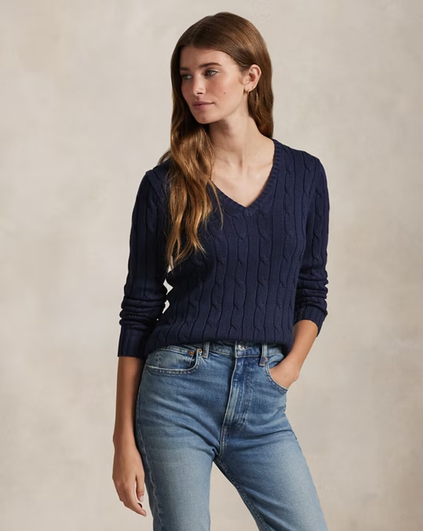 Cable-Knit Cotton V-Neck Jumper