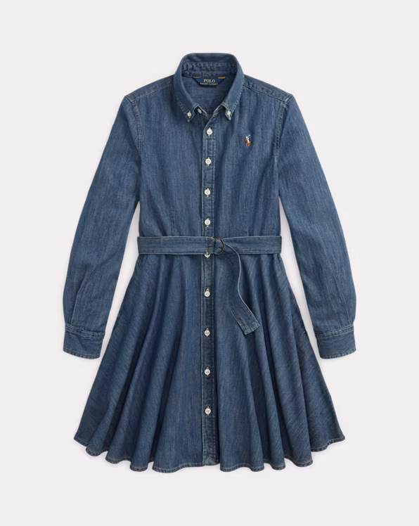 Belted Cotton Denim Shirtdress