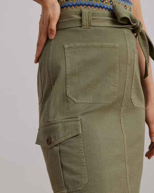 Belted Cotton Twill Pencil Skirt