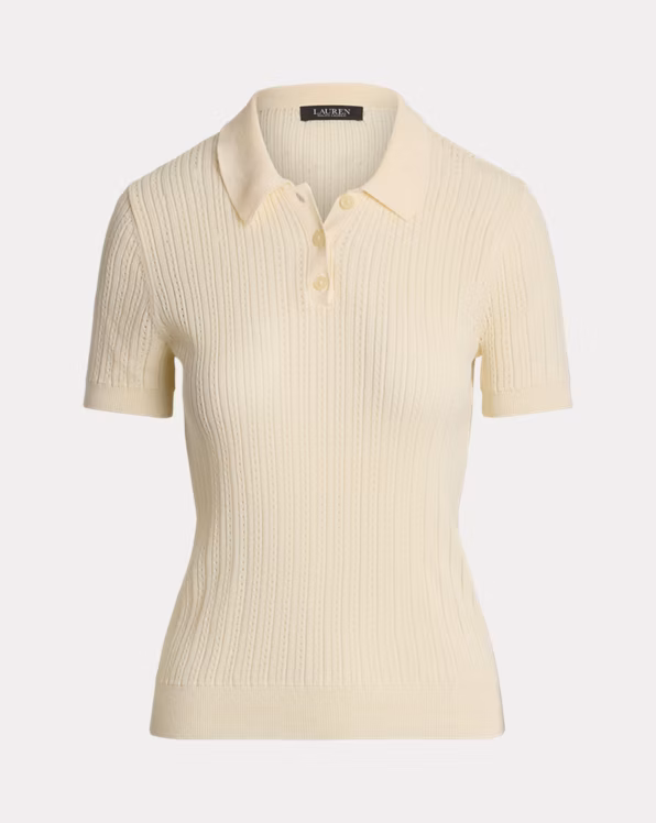 Pointelle-Knit Cotton-Blend Polo Jumper
