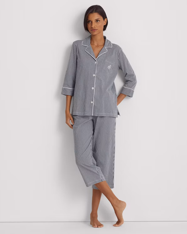 Striped Cotton Jersey Capri Sleep Set