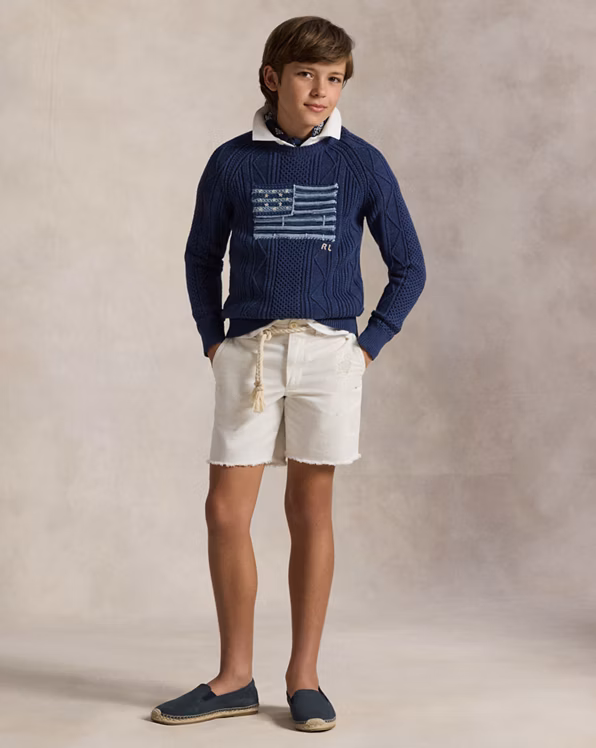 Mixed-Knit Flag Cotton Jumper