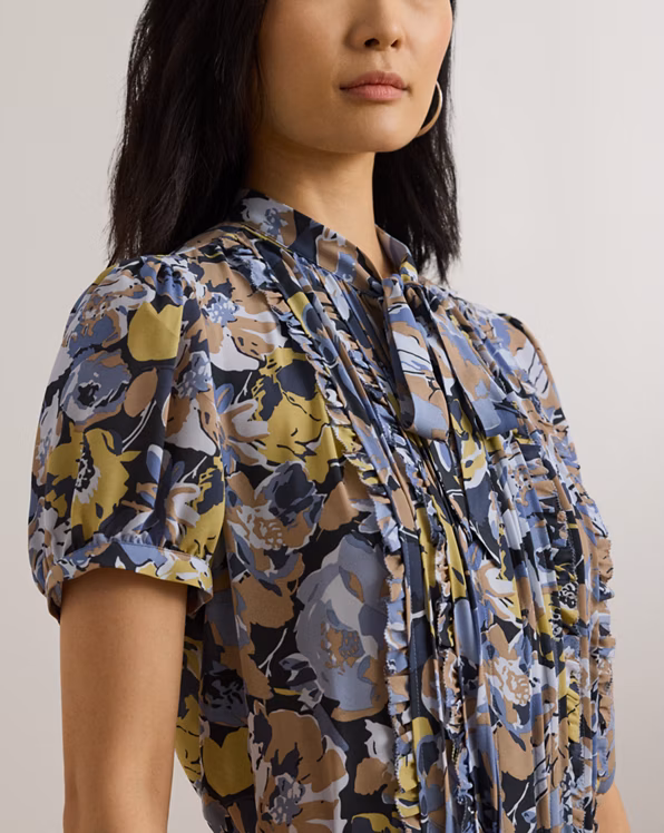 Floral Georgette Puff-Sleeve Shirt