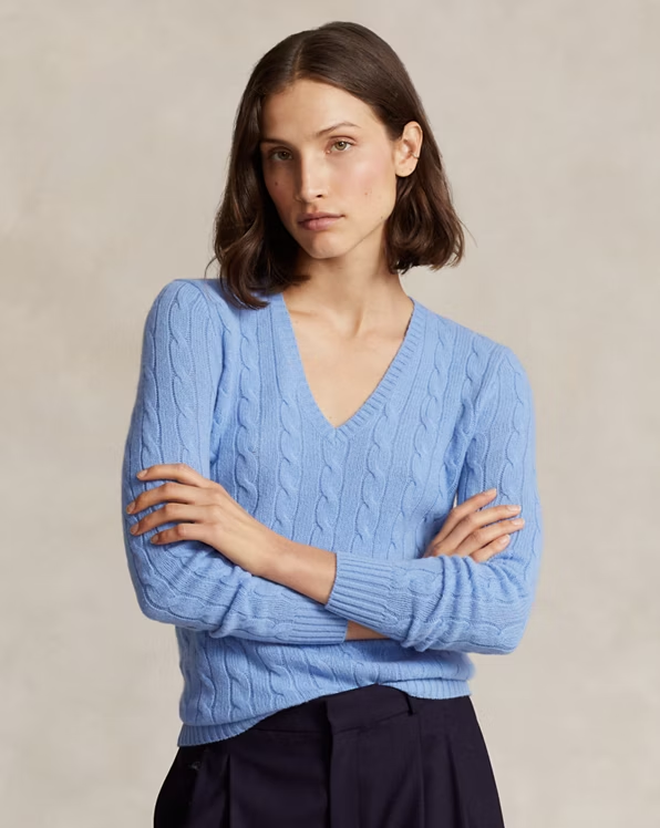 Cable-Knit Wool-Cashmere V-Neck Jumper