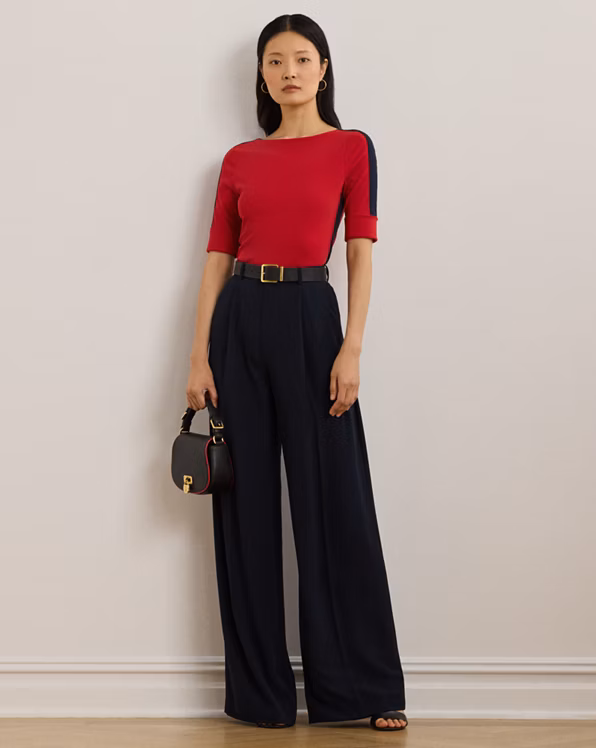 Two-Tone Stretch Cotton Elbow-Sleeve Tee