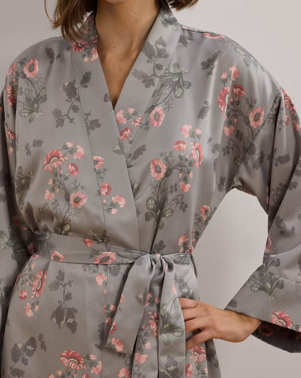 Floral Belted Satin Long Robe