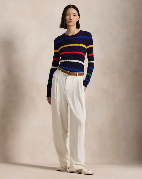Striped Cable-Knit Cotton Jumper