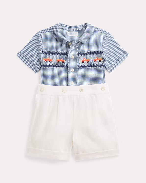 Gingham Cotton Shirt & Linen Short Set