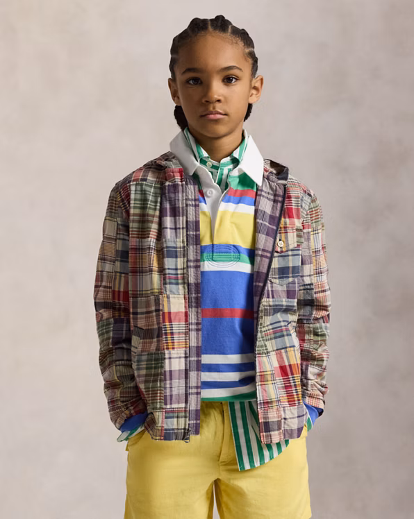 Patchwork Madras Hooded Shirt Jacket