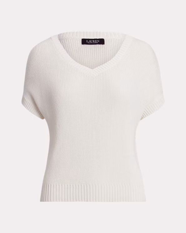 Rib-Knit Short-Sleeve V-Neck Jumper