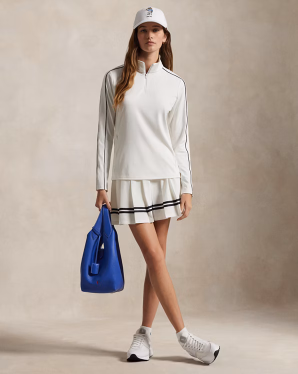 Piped-Trim Stretch Interlock Quarter-Zip