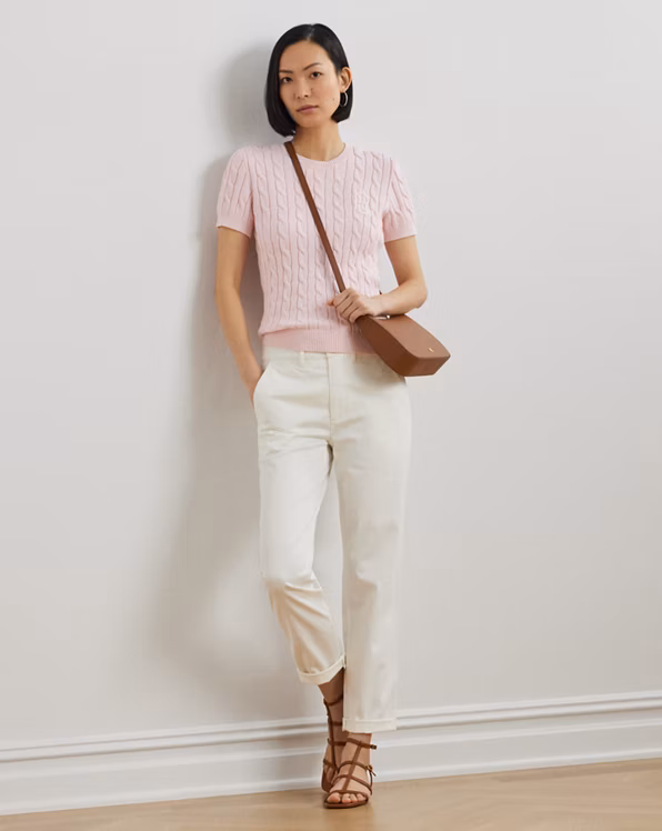 Cable-Knit Cotton Short-Sleeve Jumper