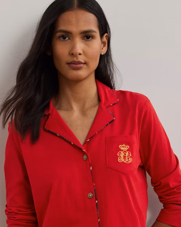 Plaid-Trim Jersey Sleep Set