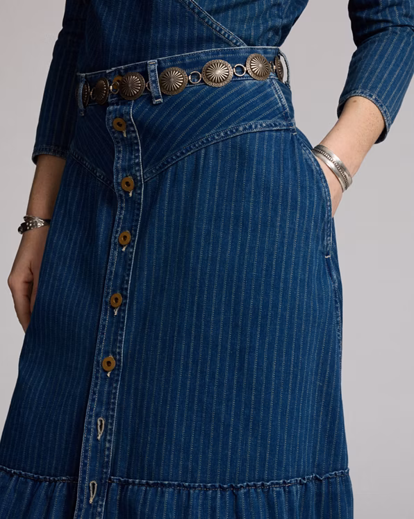 Indigo Striped Denim Skirt