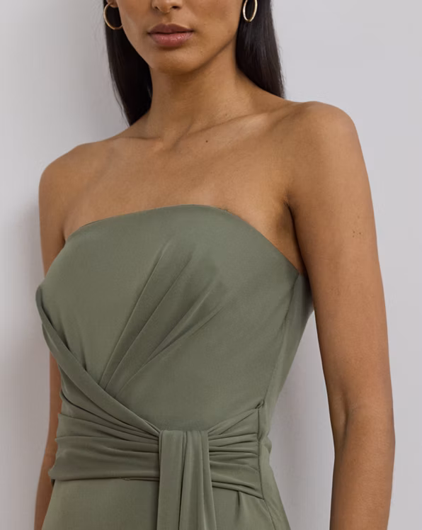 Pleated Jersey Strapless Gown
