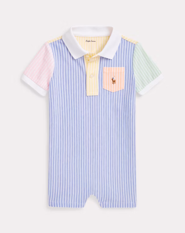 Striped Oxford Mesh Fun Polo Shortall
