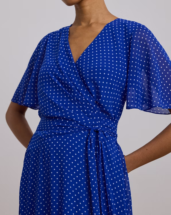 Polka-Dot Belted Crinkle Georgette Dress