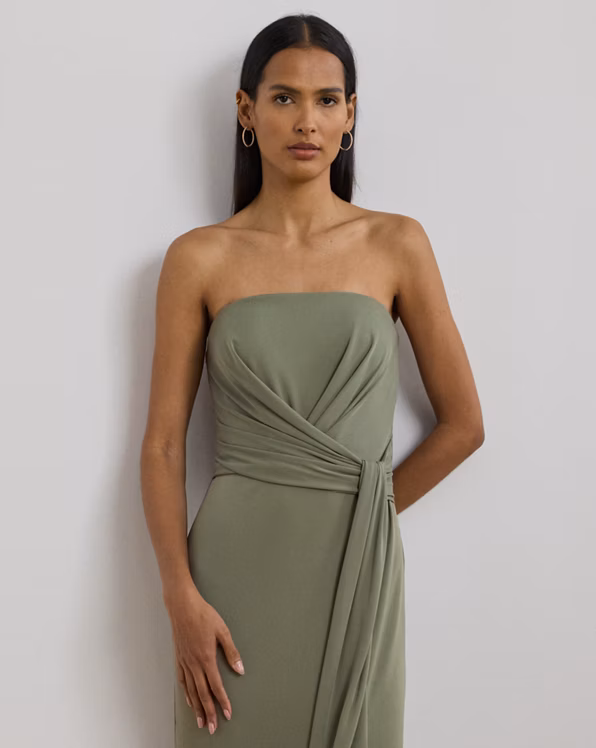 Pleated Jersey Strapless Gown