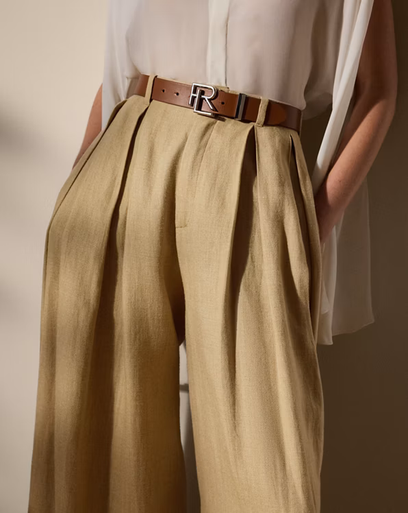 Greer Silk-Linen Twill Pleated Trouser