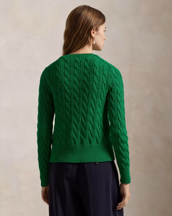 Cable-Knit Cotton Crewneck Cardigan