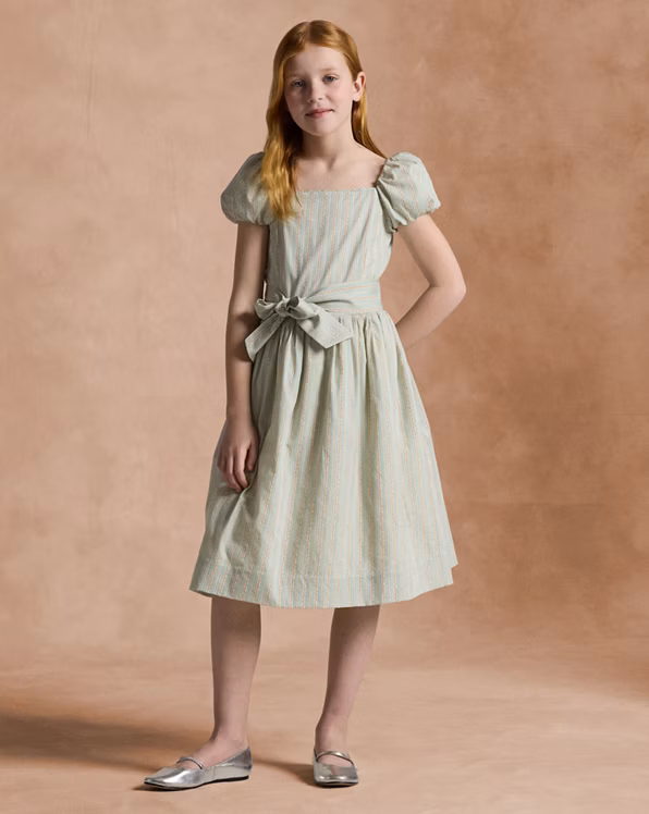 Striped Belted Dobby Dress