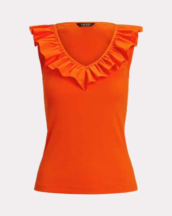 Ruffle-Trim Cotton Sleeveless Top