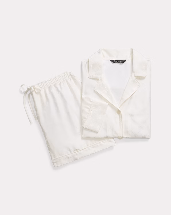 Logo Silk Satin Jacquard Boxer Sleep Set