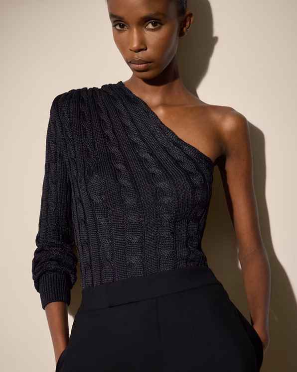 Cable-Knit Silk One-Shoulder Jumper