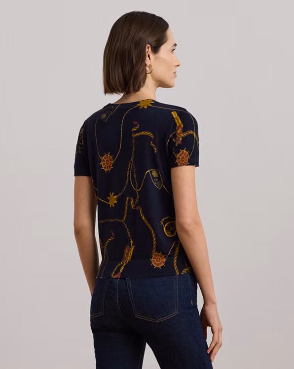 Print Cotton-Blend Short-Sleeve Jumper