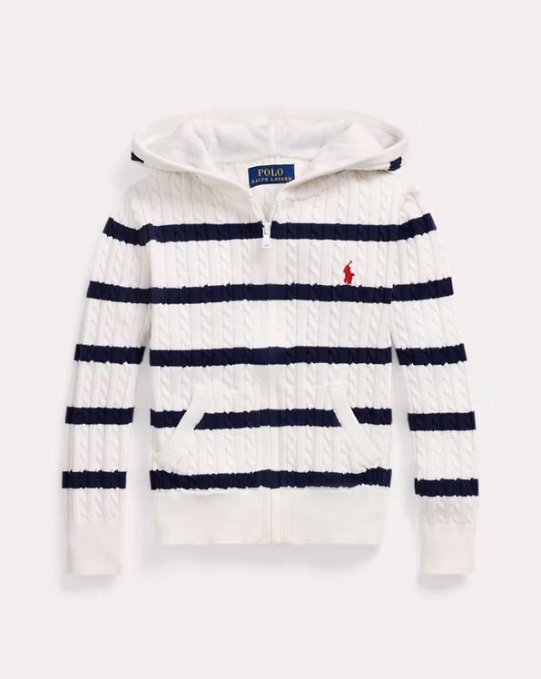 Striped Cotton Hooded Full-Zip Jumper
