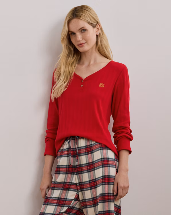 Plaid Cotton-Blend Henley Pyjama Set