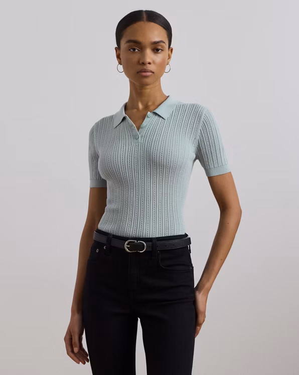 Pointelle-Knit Cotton-Blend Polo Jumper