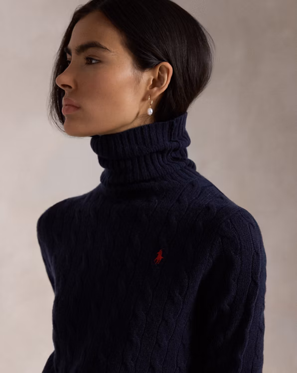 Wool-Cashmere Cable Roll Neck Jumper