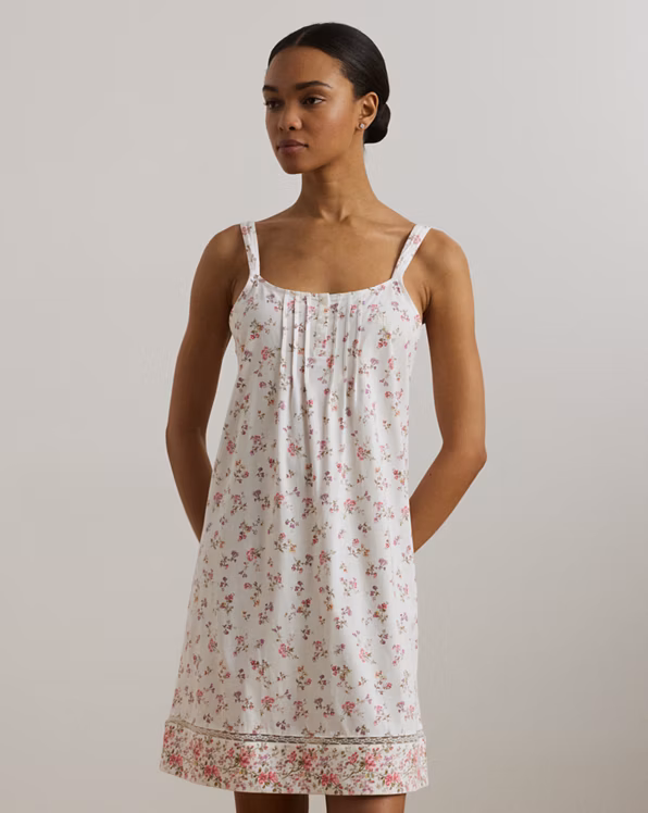 Floral Lace-Trim Jersey Nightgown