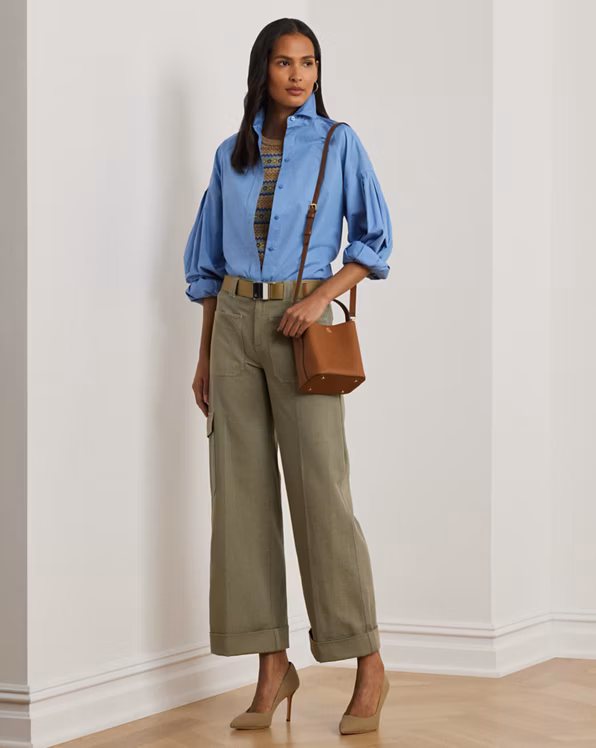 Cotton Poplin Blouson-Sleeve Shirt